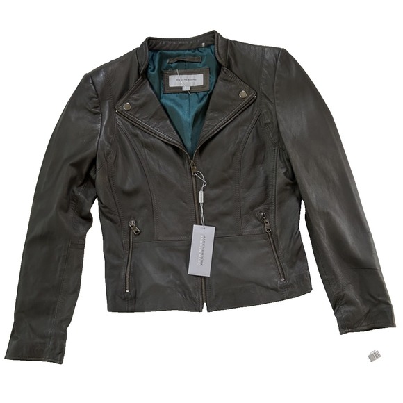 Andrew Marc Jackets & Blazers - NWT Marc New York Andrew Marc Moto Mob Wife Grey Leather Jacket Size L